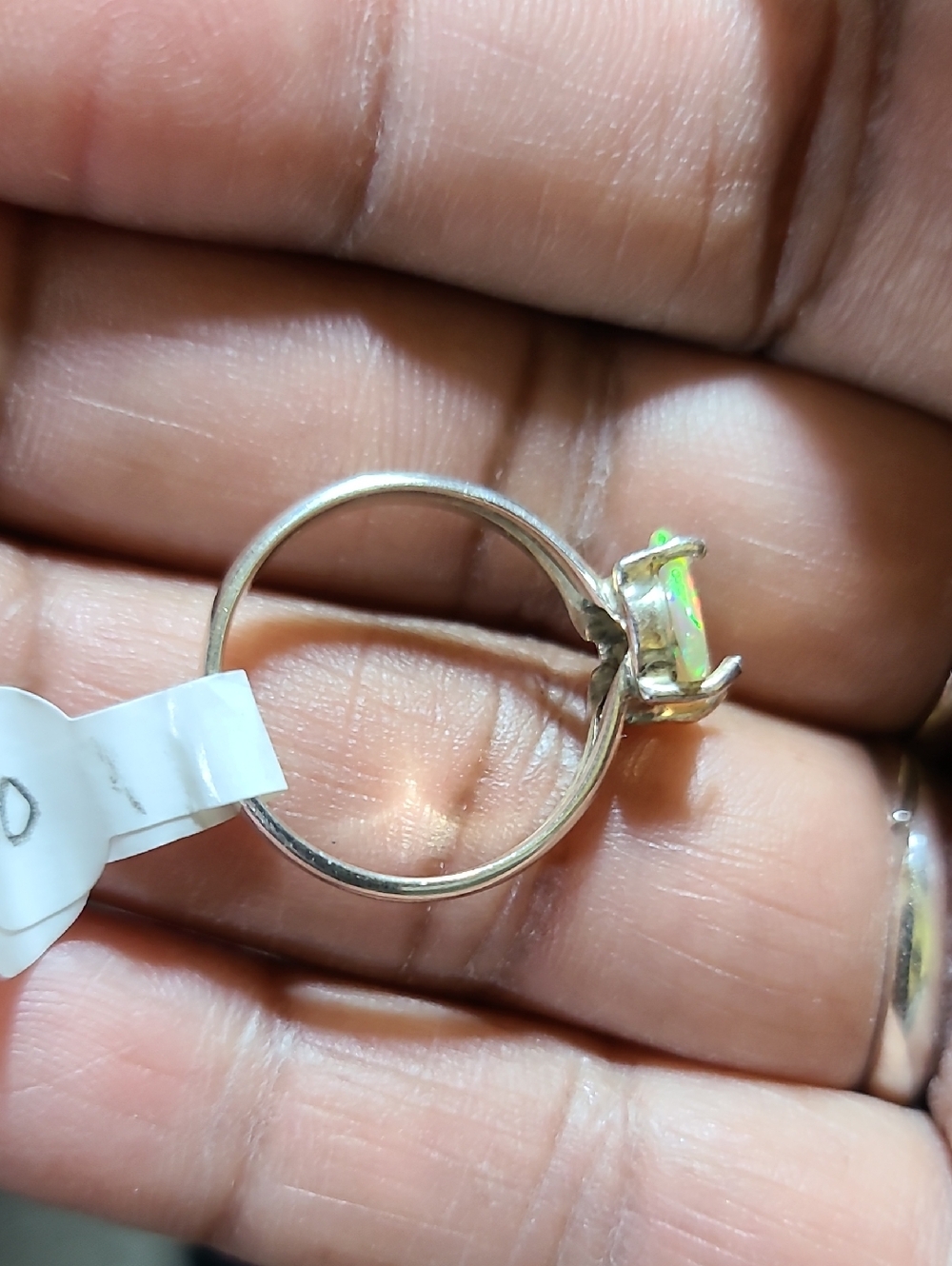 Sterling Silver Opal Solitaire Ring - Green-Blue Fire - Picture 3 of 4